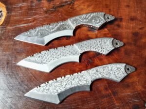 Lot Of 3 Pcs Custom Handmade Beautiful Skinning Knife Custom Engraved With Leather Sheath esigned blade with a custom engraving