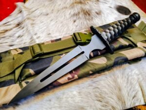 Hunting Double-Edge Dagger Knife – 10" Blade with Powder Coating & Cow Leather Sheath