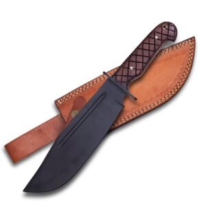 Custom Handmade Powder Coated premium quality Bowei Knife Overall Size 14" Blade Size 9" Handal Size 5 "Handal Material Rose Wood Bladed Material Steel With Leather Sheath
