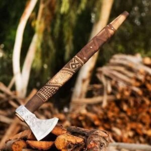 Custom Hand Forged Berserker Battle Axe High Carbon Steel High Polish Blade Beauty Full Engraved Hash Wood Handal