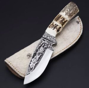 Custom Handmade J2 Steel Skinning Knife With Leather Sheath premium quality Custom Engraved