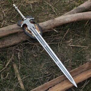 Fantasy Medieval Decorative Sword with Leather Style Sheath – Stainless Steel Display Sword for Cosplay, Collection & Home Décor