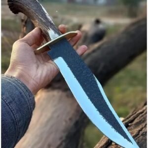 Handmade Hunting Knife with Deer Antler Handle – High Carbon Steel Fixed Blade Outdoor Camping Survival Knife